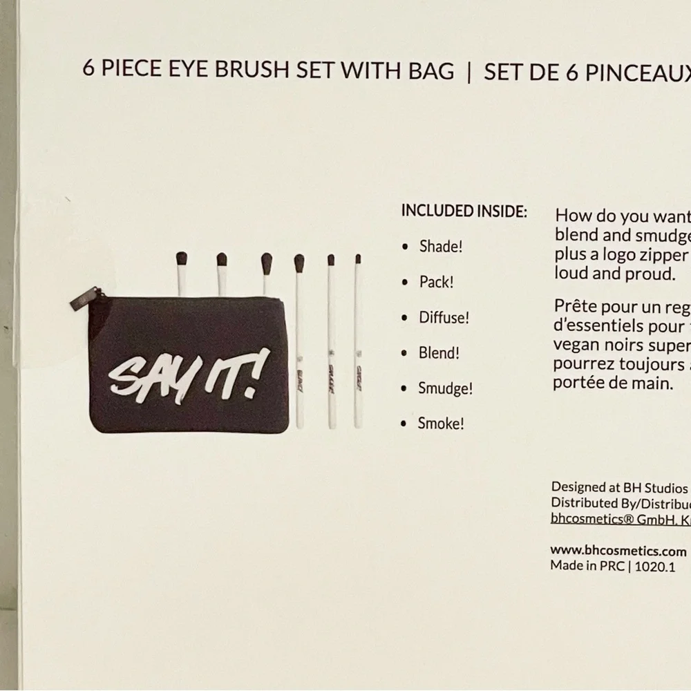 BH Cosmetics Say It!‎ 6 Piece Eye Brush Set With Cosmetic Bag NEW Makeup Beauty